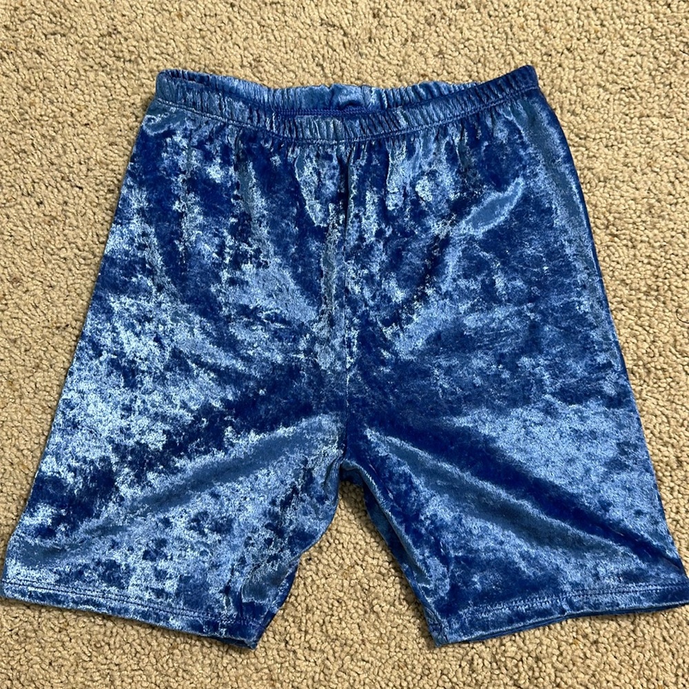 Blue Velour Biker Shorts